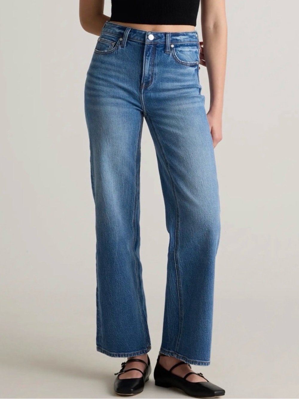 NWT Quince Bella Stretch Relaxed Straight Jeans in Atlantic Blue Sz 29